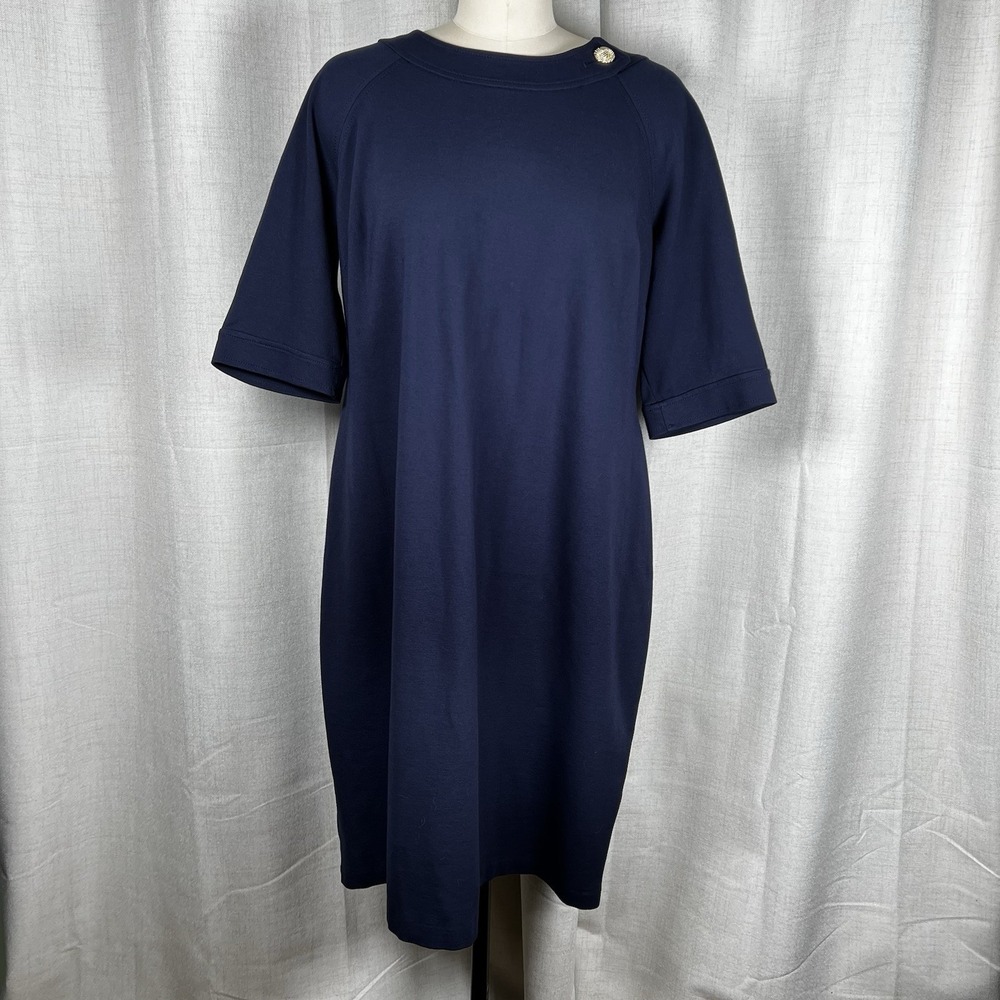 NEW! Talbots Sheath Dress Navy Blue Boat Neck Nautical Gold Button Sz Plus 24W